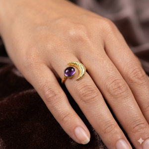 Bague pour femme en argent sterling 925 plaqué or avec améthyste et pierre de lune, idéale pour les mariages - Product Image 6