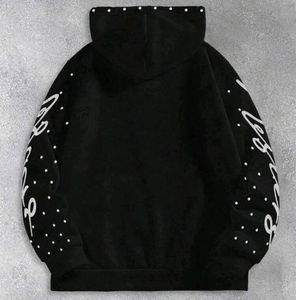 Trimpo Sports Black Rhinestone <b>Star</b> Pullover Hoodie Polyester/Rayon Fleece Eco-Friendly Waterproof Breathable Winter Sweatshirt - Product Image 2