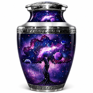 Urna Funeraria Milky Way Forest con Impresionante Arte del Cielo Nocturno de la Galaxia, Árboles de Pino Iluminados y Elegante Urna Grabada en Plata - Product Image 6