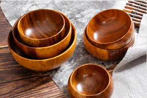 Juego de Tazones de Madera de Acacia Hechos a Mano, Tazones de Madera Natural para Servir Ensaladas, Sopas, Bocadillos y Comida en la Cocina - Product Image 5
