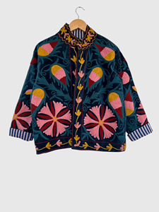 Chaqueta de Terciopelo con Bordado Floral, Cuello Mandarín, Manga Larga, Talla Grande, Ropa de Otoño para Mujer - Product Image 2