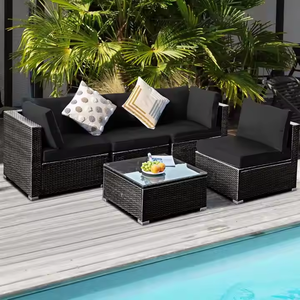 DB Durable Outdoor Rattan <b>Garden</b> <b>Set</b> 4-Piece Polyester Loveseat with Glass Table Contemporary Style for Patio & <b>Garden</b> Use - Product Image 5