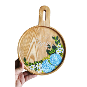 Plateau de service en bois fait main avec poignée, motif floral peint, bois naturel, décoration pour la cuisine, la salle à manger et la maison - Product Image 4