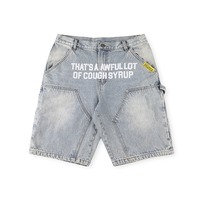 AWFUL LOT Short en jean d'été pour homme, 100% coton, taille mi-haute, style boyfriend, avec lettres et strass en cristal, streetwear vintage, vente en gros