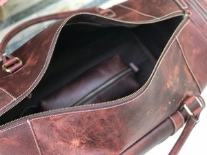 กระเป๋าเดินทางหนังแท้คุณภาพส่งออก สไตล์วินเทจ สำหรับวันหยุดสุดสัปดาห์  แบบ unisex น้ำหนักเบา ความจุมาก พร้อมซิป ขายส่ง - Product Image 5