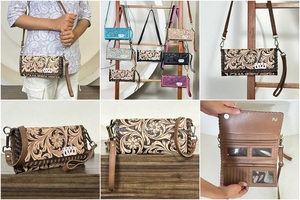 Cartera Trifold de Cuero Genuino para Mujer, Hecha a Mano, con Correa de Hombro y Muñequera, de la Colección March Expo - Product Image 3