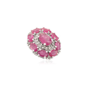 Pendentif ovale en argent sterling 925 avec halo de rubis, collier en grappe de rubis naturels, plaqué rhodium, classique pour femme, fabricant OEM ODM - Product Image 3