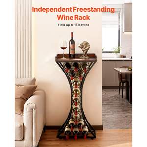 Porte-bouteilles à vin autoportant pour 15 bouteilles, montage facile, en bois, pour table, sol, rangement, pour bar à domicile, salon, salle à manger - Noir - Product Image 2