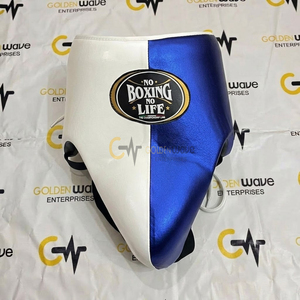 Nouveaux gants de boxe professionnels en cuir « No Boxing No Life », ensemble d'entraînement à lacets, blanc et bleu, fabriqués au Mexique, sur mesure pour adultes - Product Image 4