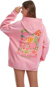 Sudadera con Capucha Moderna con Estampado Gráfico Rosa, Sudadera de Manga Larga, Sudadera Informal para la Playa - Product Image 3