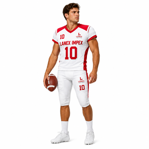 High Quality Men Custom American Football Uniform Practice Wear White Red Sublimation Print Breathable Polyester Adult Unisex - Product Image 2