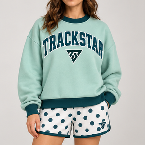 Conjunto de 2 Piezas para Mujer, Color Aqua Pálido, Cuello Redondo con Puntos Invertidos, Shorts, Ropa Deportiva Casual Personalizada - Product Image 1