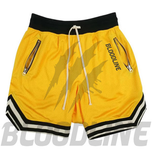Shorts de sport décontractés pour hommes BLOODLINE, blancs, à cordon de serrage, avec poches zippées, imprimé par sublimation motif griffe, taille mi-haute - Product Image 3