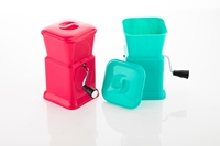 Premium roze turquoise plastic handmatige groentesnijder/droge-fruit snijder met roestvrijstalen mes, glanzende ergonomische handgreep, multifunctioneel