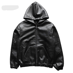 Men Black Sheep Skin Genuine Leather <b>Gothic</b> Embossed Dragon Sleeve Zipper Front Coat Winter Wear Waterproof Eco-Friendly Slim - Product Image 6