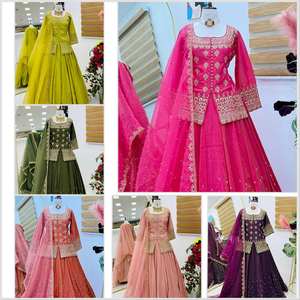 Traje Sharara Pallazo con bordado punjabi, dupatta, mangas largas, traje étnico corto, vestido pakistaní de Chinnon para boda, Diwali, para niñas. - Product Image 4