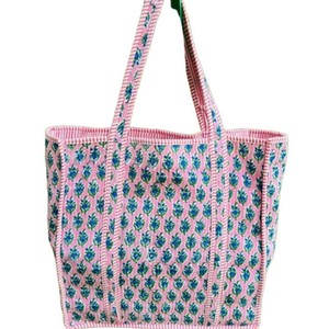 Bolso Tote Acolchado de Algodón Indio Hecho a Mano, Bolso de Hombro Estilo Boho Floral, Bolso de Compras Reutilizable para el Mercado y Uso Diario - Product Image 4
