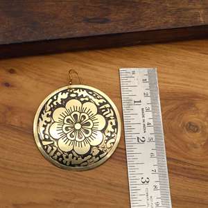 Wholesale Indian Handcrafted Brass Floral Mandala <b>Disc</b> Earrings | Antique <b>Gold</b> Tone Engraved Round Dangle Ethnic Fashion Jewelry - Product Image 2