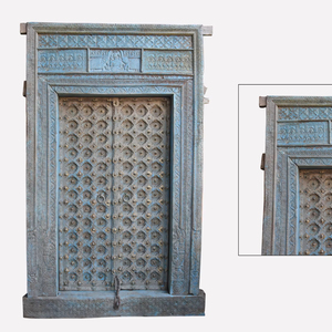 Haswani Handicrafts Solid Wood Interior <b>Door</b> Frame Antique Blue Carved <b>Rustic</b> Vintage Main Entrance Decorative Architectural - Product Image 1