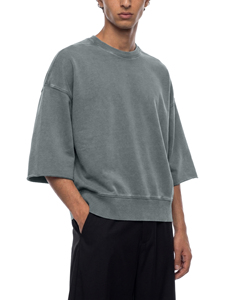 Sudadera Personalizada Extra Grande de Manga Corta y Cuello Redondo para Hombre, Estilo Vintage Lavado, Felpa Francesa, Algodón Grueso, Tallas Grandes - Product Image 5