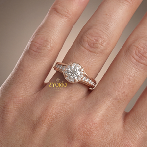Bague de Fiançailles et de Mariage de Luxe en Argent 925 Plaqué Or Rose, Sertie d'un Zircon de Laboratoire Taille Halo 1.0CT Clarté VS2, Monture à Griffes, Idéale pour Cadeau ou Fête - Product Image 3