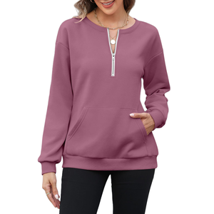 Sweat-shirt à col zippé pour femme - Confortable pour un style décontracté au quotidien, streetwear, épaules tombantes, respirant, respectueux de l'environnement - Product Image 6