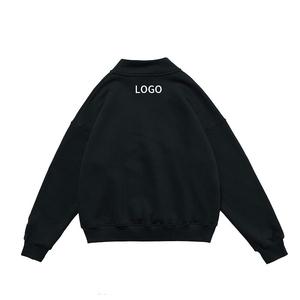Sweat-shirt oversize pour homme, col montant, noir uni, manches longues, logo thermocollé sur le devant - Product Image 2