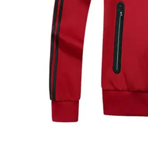 Survêtement Homme Rouge et Noir à Manches Longues avec Fermeture Éclair, Col Montant, Sportif, Respirant, Tenue Décontractée d'Automne, Couleur Unie, Coupe Classique - Product Image 2