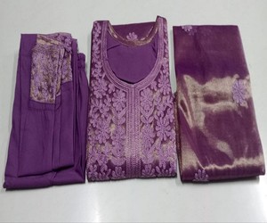 MODERN TWILL COTTON EMBROIDERY WORK <b>TOP</b> BOTTOM WITH DUPATTA <b>FESTIVE</b> WEAR WHOLESALE PRICE ETHNIC GARMENT LAVENDER - Product Image 3