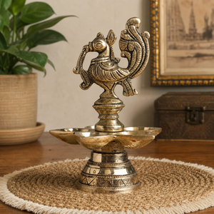 Traditional Brass Oil Lamp With Peacock Design For Religious Ceremonies Diwali Decor for Home <b>Mandir</b> decor - Product Image 2