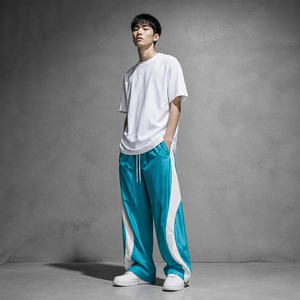 Wide Leg Sweatpants Loose Fit Track Pants Contrast Panel Drawstring <b>Elastic</b> <b>Waist</b> Casual Athletic <b>Trousers</b> for Men - Product Image 2