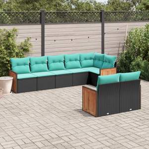 Set di divani da giardino in polyrattan nero da 8 pezzi con cuscini, eleganti mobili da esterno - Product Image 1