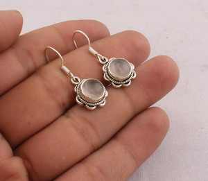 Wholesale <b>925</b> Sterling <b>Silver</b> Rose Quartz Water Drop Shape Vintage Handmade Drop <b>Earrings</b> for Women B2B Engagement Wedding - Product Image 3