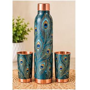 Ensemble de bouteille et de tasse en cuivre avec finition martelée, vaisselle classique écologique et portable avec couvercles pour les voyages en plein air - Product Image 5