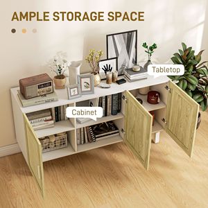 Credenza in Stile Villa con Ante in Rattan, 3 Porte e Ripiani Regolabili, Finitura Bianca e Naturale - Product Image 4