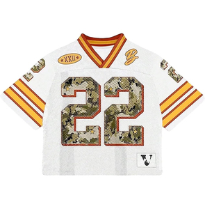 Camiseta de fútbol americano de lujo para hombre, personalizada, de corte holgado con cuello en V, estilo urbano, de malla estampada - Product Image 5