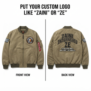 Men Windproof Winter Hooded Bomber <b>Jacket</b> 240 GSM Premium Polyester Twill Khaki Custom Embroidery Chenille <b>Patch</b> Woven <b>Patch</b> - Product Image 1