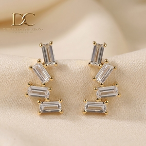 Boucles d'oreilles pendantes en or jaune massif 9K, style ethnique, avec diamants de laboratoire certifiés IGI, taille brillant, bijoux personnalisés pour femme - Product Image 1