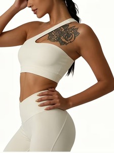 Women Sport <b>Crop</b> <b>Top</b> Asymmetrical Keyhole Backless Gym Wear High Elastic Running Athletic Vest Removable Pads Wholesale Clothing - Product Image 5