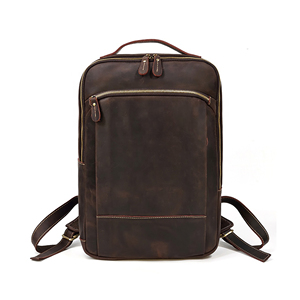 Men's Fashion Genuine Leather <b>Backpack</b> Zipper Closure-Lightweight Waterproof Casual Travel School Laptop Bag - Product Image 4