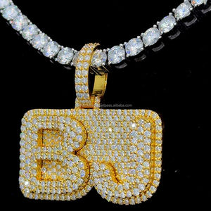 Custom Pass Diamond Test Iced Out Vvs Moissanite 925 <b>Silver</b> 18K Gold Plated Name Two <b>Letter</b> BJ Fine Jewelry <b>Necklace</b> Pendant - Product Image 2