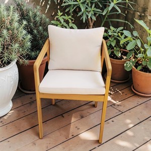 Acacia Outdoor <b>Chair</b> With White Cushion Solid Back Design For Garden Patio Use - Product Image 1