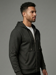 Fashion Men's Textured Full <b>Zip</b> Hoodie Comfortable <b>Hooded</b> Sweatshirt for Sports Travel and Casual Activities - Product Image 4