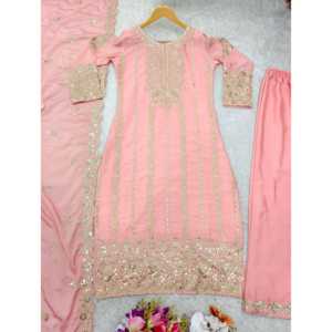 Conjunto de traje de diseñador para mujer con Secuencia de bordado pesado Work Pent y Dupatta Top - Product Image 4