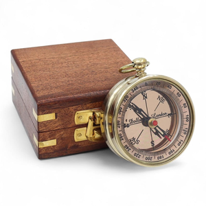 <b>Antique</b> Brass Pocket <b>Compass</b> with Wooden Gift Box Vintage Nautical Navigation <b>Compass</b> Maritime Travel <b>Compass</b> Decorative Gift - Product Image 1