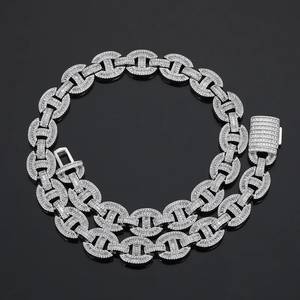 Moissanite Diamond Fashion Cuban <b>Chain</b> <b>Copper</b> Silver Round Brilliant Cut VS1 Heavy Iced Out Hip Hop Choker - Product Image 1