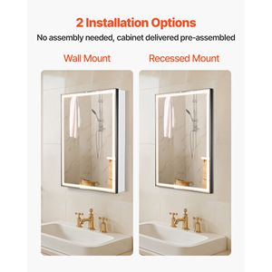 20 X 28 Recessed Wall Mount Lighted 3-Color Dimmable LED Bathroom Medicine Cabinet with <b>Mirror</b> Elegant Bathroom Furniture - Product Image 5