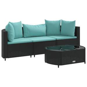 Ensemble de 3 canapés de patio noirs et bleu aqua, ensembles de jardin élégants - Product Image 2
