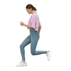 Débardeurs à manches courtes col rond pour femmes PIHA SPORTS, rose uni, tricotés en spandex et polyester, respirants, séchage rapide, imprimés numériquement - Product Image 4