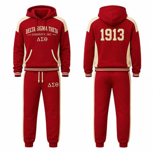เดลต้า ซิกมา ทีต้า 1913 ชุดวอร์มมีฮู้ด สีแดง ผ้าฝ้าย ชุดลำลองสำหรับผู้หญิง พร้อมลายพิมพ์ตัวอักษรกรีก - Product Image 1